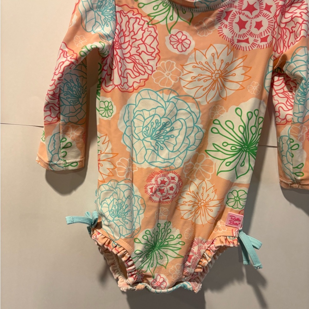Ruffle Butts Floral Kids Swimwear - Peach, Aqua, Pink